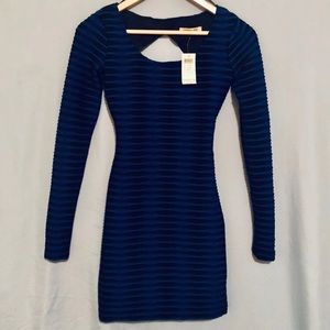 XS Blue & Black Mini Long-Sleeved Backless Short Bodycon Dress by Arden B